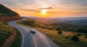 Placeholder text of image details: Modern car driving on a scenic road, symbolizing freedom and safety.